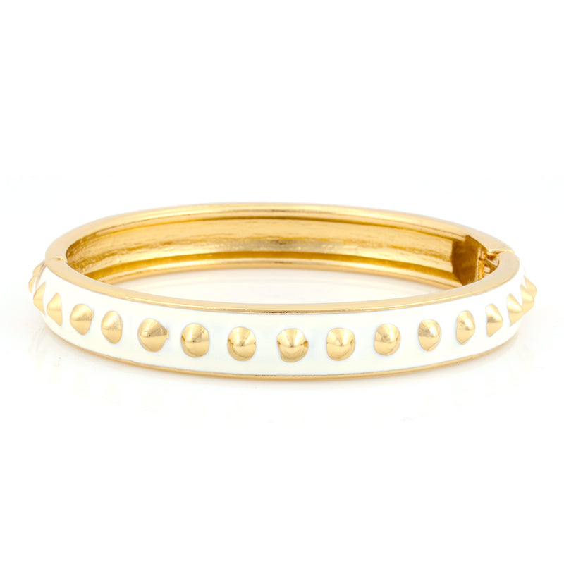 Gold-Tone White Enamel Hinged Bracelets