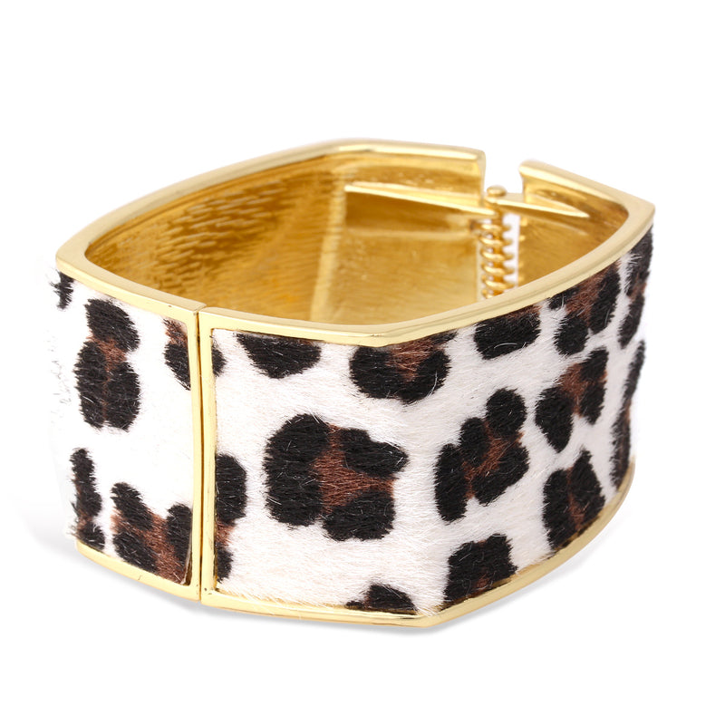 Gold-Tone Metal Square Animal Print Hinged Bracelets