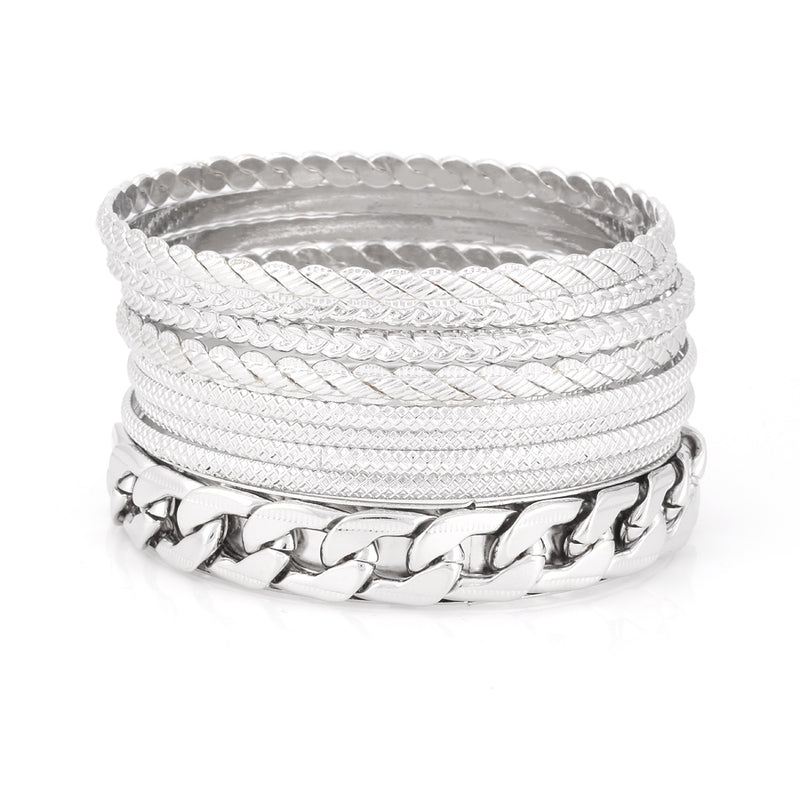 Silver-Tone Set Of 9 Bangles