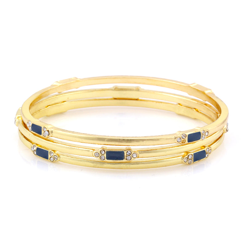 Gold-Tone Navy Enamel White Crystal Set Of 3 Bracelets