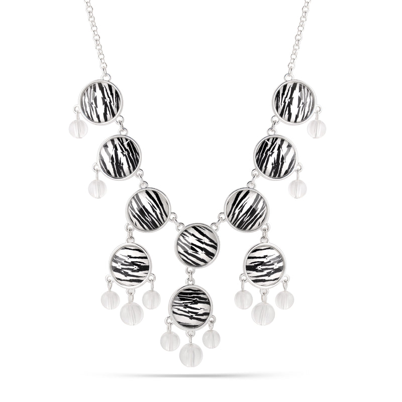 Silver-Tone Metal Zebra Print Clear Crystal Necklace