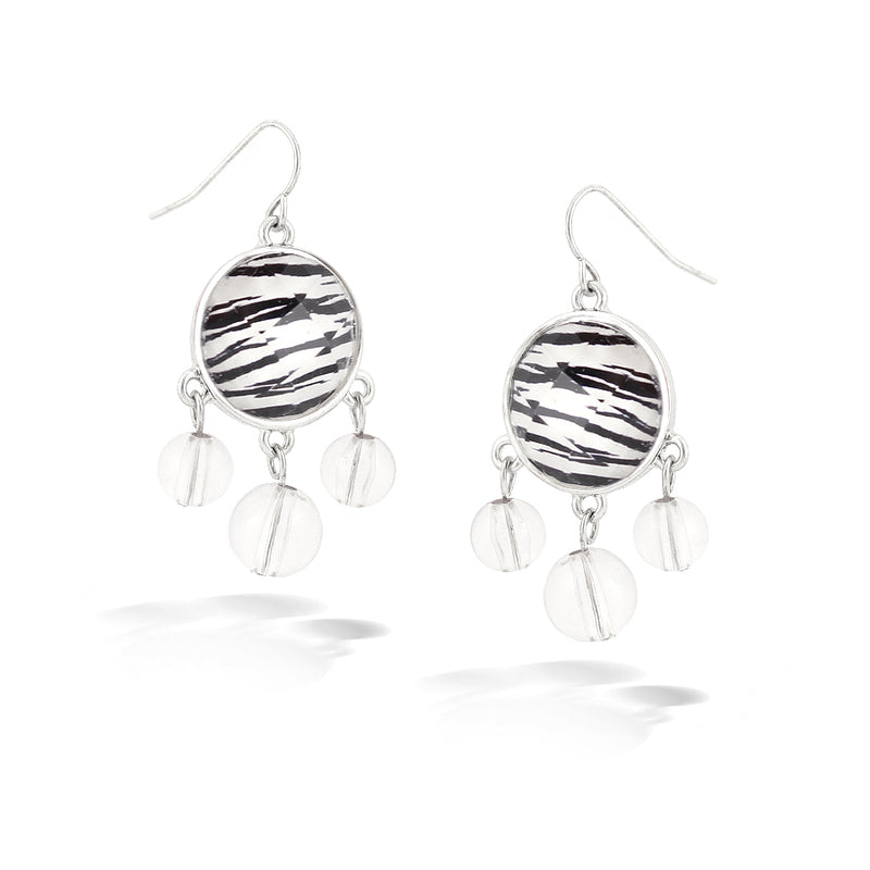 Silver-Tone Zebra Print Beads Earrings