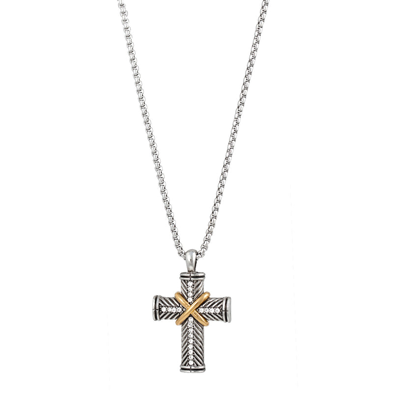 Silver And Gold-Tone Metal Crystal Cross Pendant Adjustable Lobster Claw Closure Necklaces