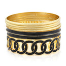 Gold-Tone Black Enamel Set Of 7 Bangles