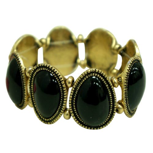 Black oval stretch bracelet with gold outline