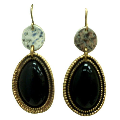 Black oval earrings with gold outline