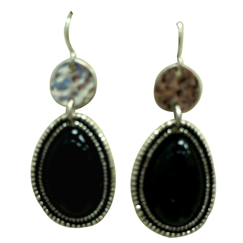 Black oval earrings with silver outline