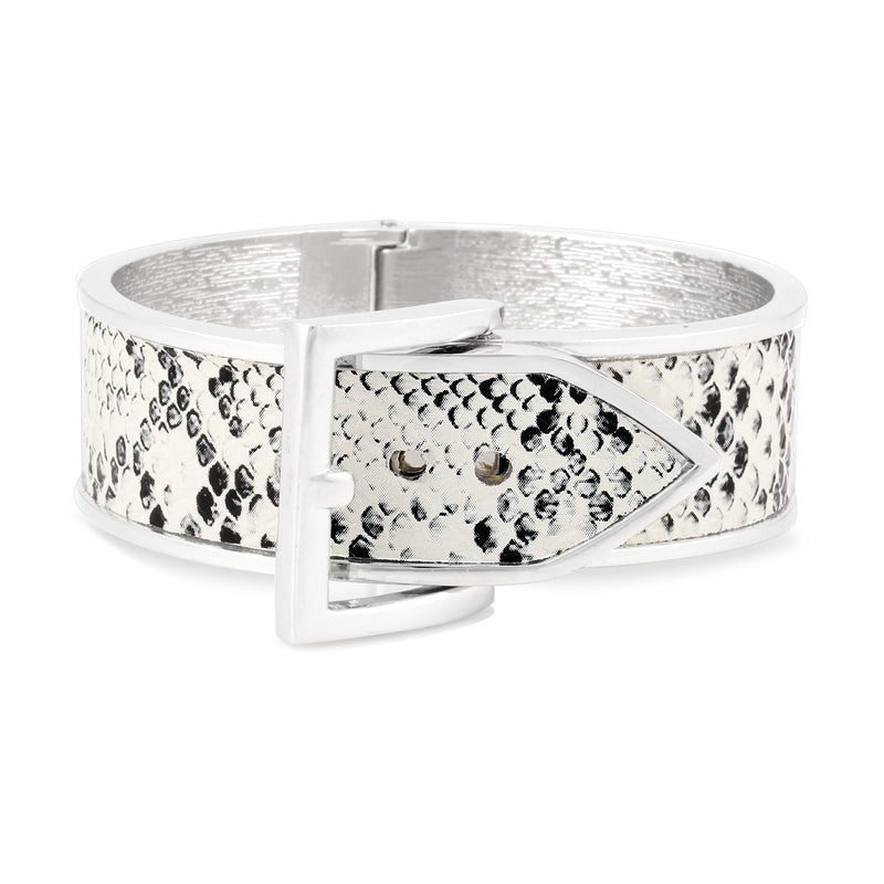 Rhodium-Tone Animal Print Buckle Hinged Bracelets