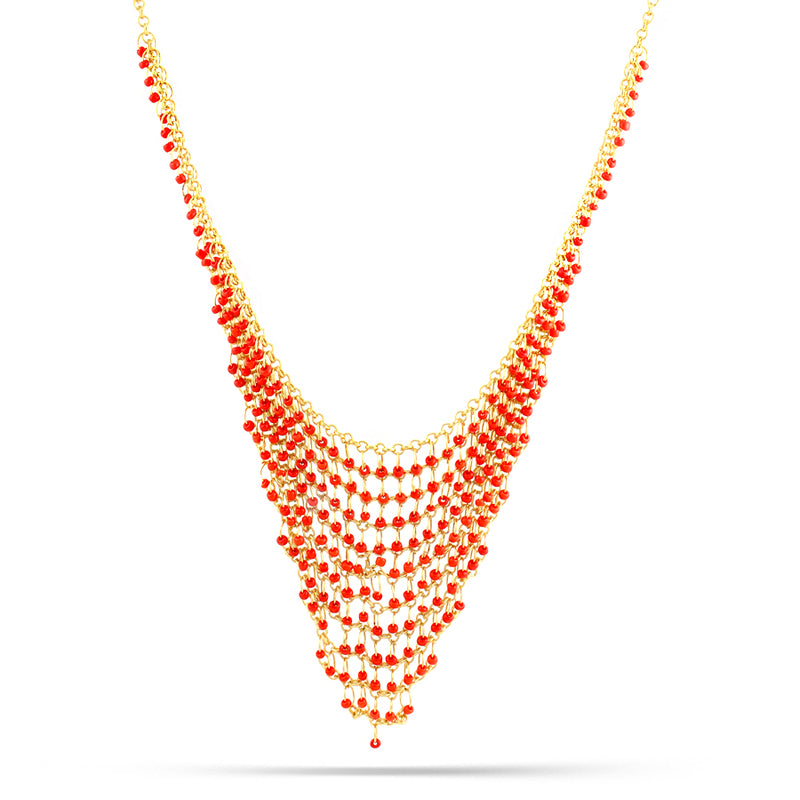 Gold-Tone Metal Coral Seed Bead Necklace