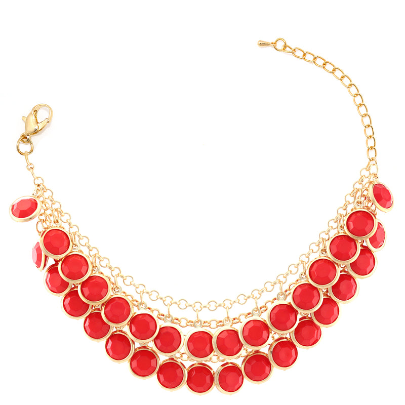 Gold-Tione Red 2 Row Acrylic Beads Bracelets