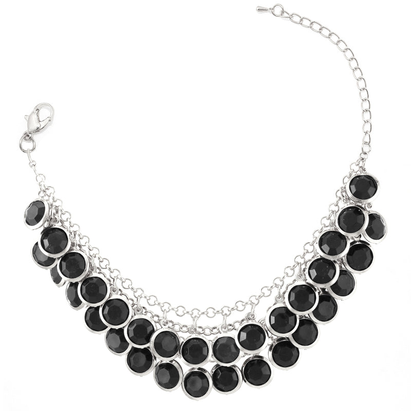 Silver-Tone Black Beads Wrap Around Braceles