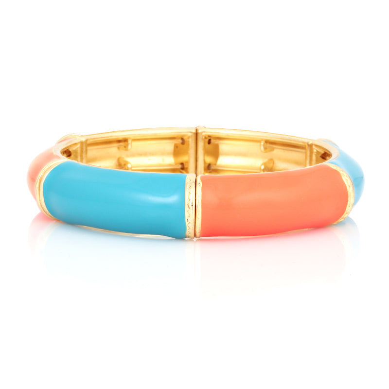 Gold Plated Turquoise And Coral Stretch Bracelet