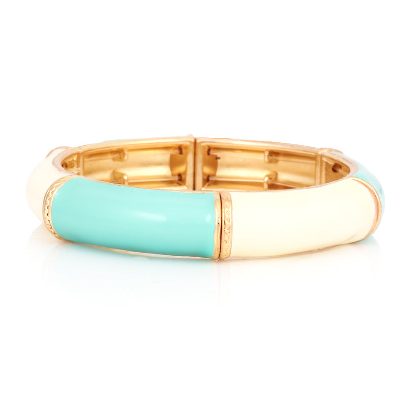 Gold Plated Turquoise And Cream Stretch Bracelet