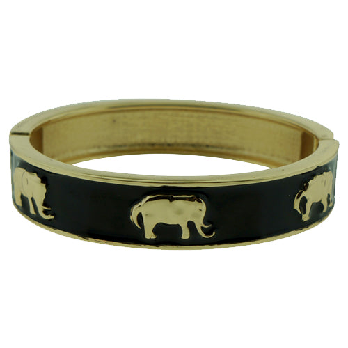 Black and gold hinged elephant bracelet