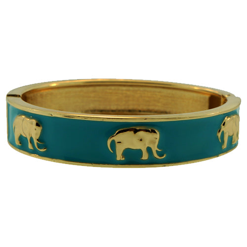 Turquoise and gold hinged elephant bracelet