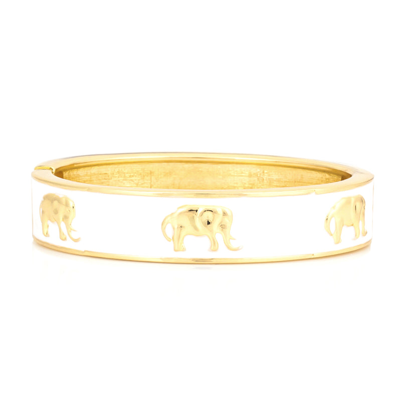 White and gold hinged elephant bracelet