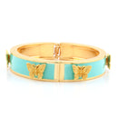 Gold-Tone Metal Mint Enamel Butterfly Hinged Bracelets