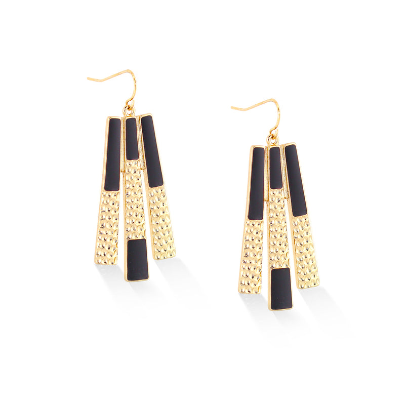 Gold-Tone Black Enamel Earrings