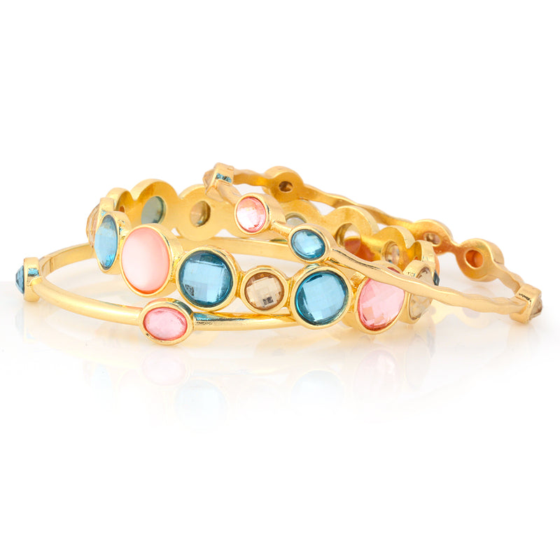 Gold-Tone Metal Multi Color Crystal Set Of 3 Bangles