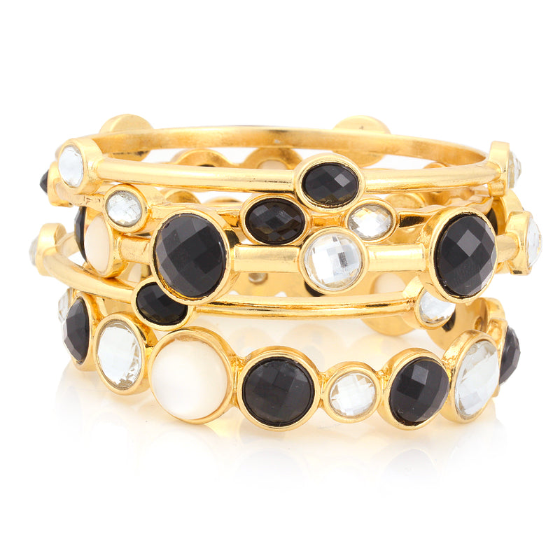 Gold-Tone Metal Black And White Crystal Set Of 5 Bangles