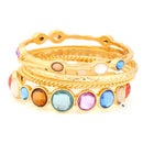 Gold-Tone Metal Multi Color Crystal Set Of 6 Bangles