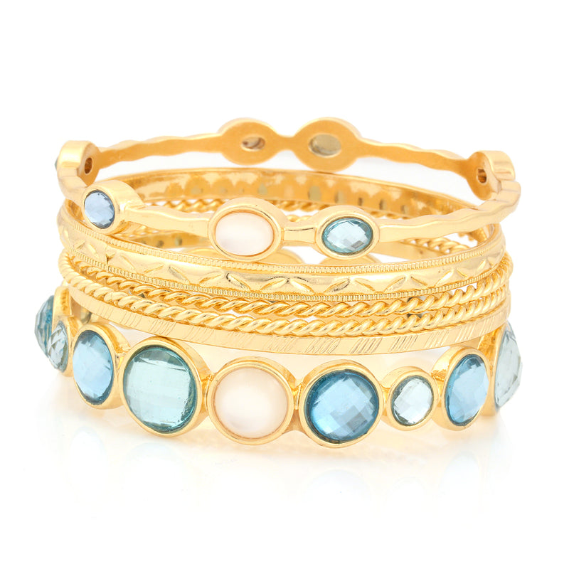 Gold-Tone Mint And Cream Crystal Set Of 6 Bangles