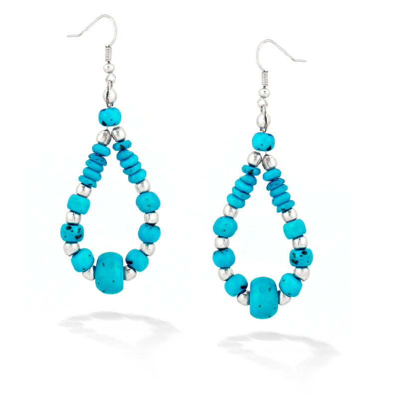 Silver-Tone Turquoise Beads Earrings