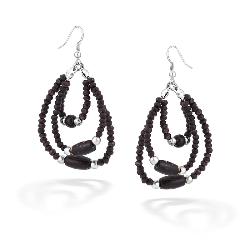Silver-Tone Black Beads Earrings