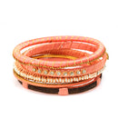 Pink And Peach Gold Crystal 5 Pcs Bangle Set