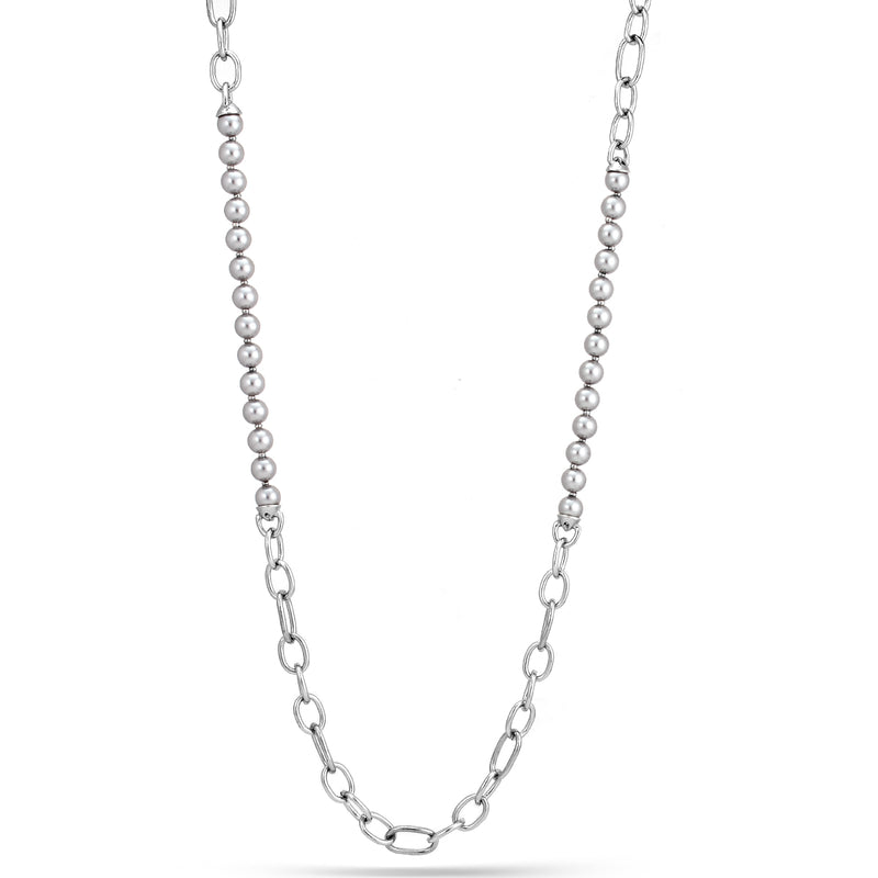 Silver-Tone Metal Grey Pearl Long Necklace