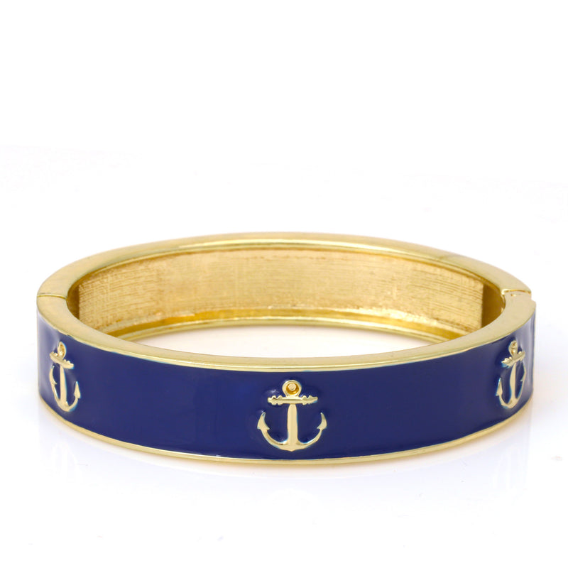 Gold Navy Epoxy 60 Mm Oval Hinged Bracelets