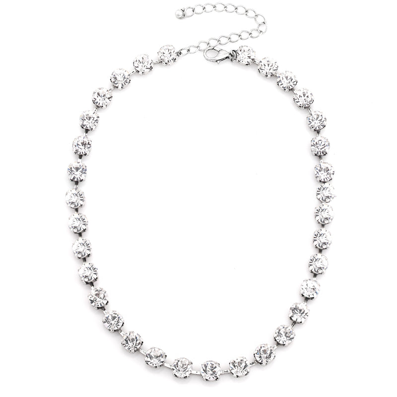Silver-Tone White Crystal Necklace