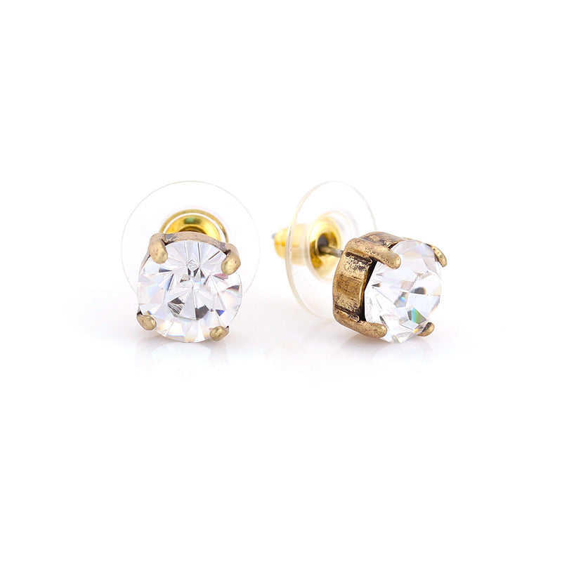 Gold-Tone Round White Crystal Earrings