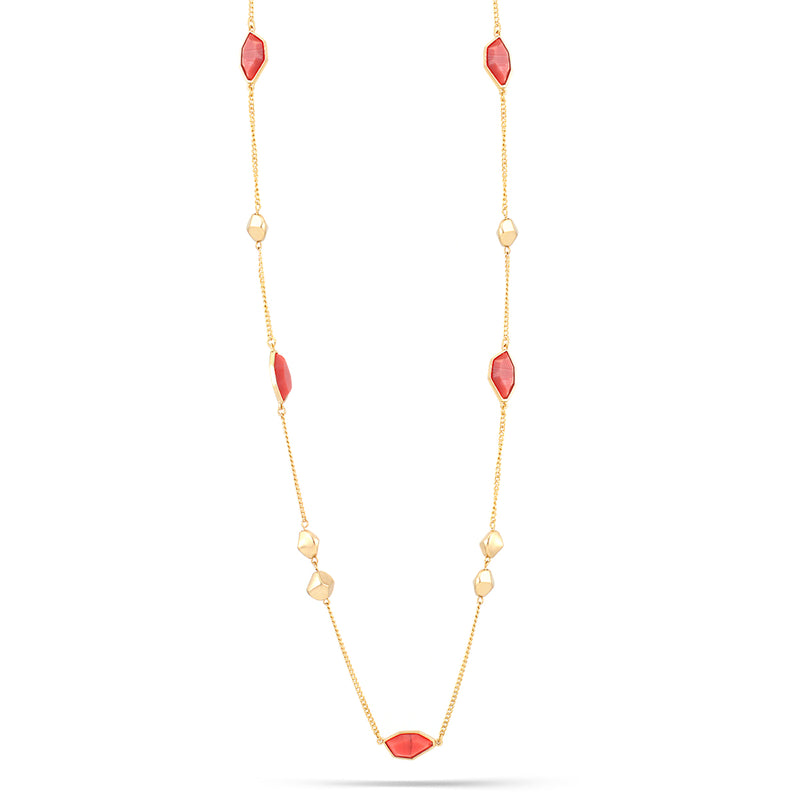 Gold-Tone Metal Coral Color Stone Necklace