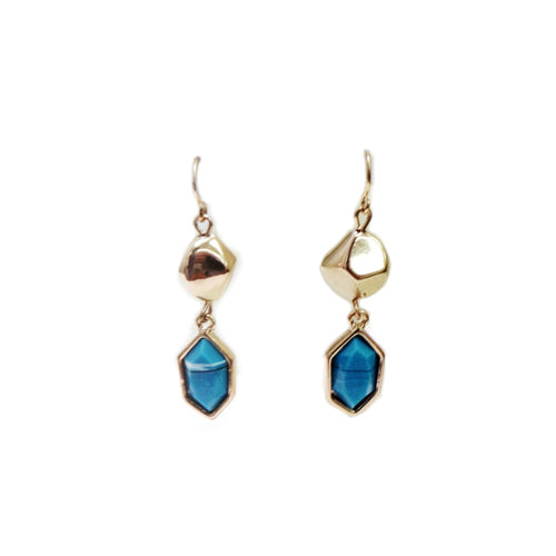 Turquoise and gold pentagon shaped earrings