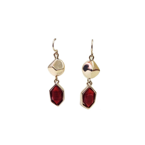 Red and gold pentagon shaped earrings
