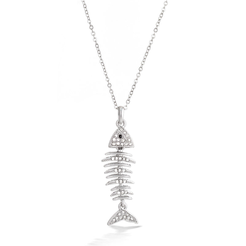 Silver-Tone Fish Pendant Crystal Necklace