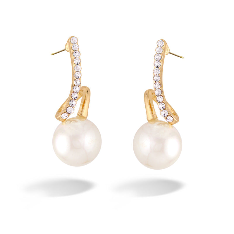 White Pearl With Crystal Gold Earring