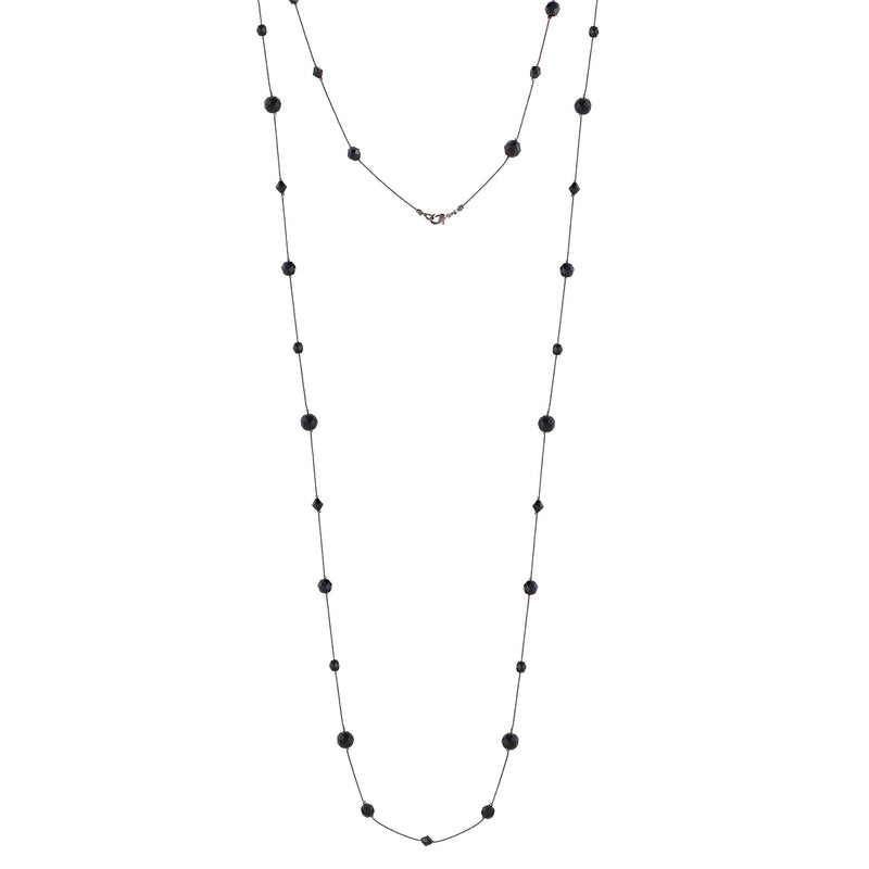 Black-Metal Chain With Black Faceted Long Necklace