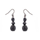 Rhodium-Tone Metal Black Beads Earrings