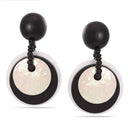 Black Wood And White Mother Of Pearl Circle Stud Earrings