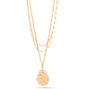 Gold Matte Finished Cross Pearl 3 Layered Necklace