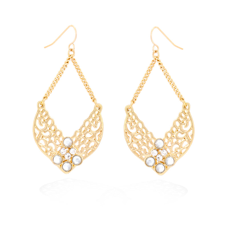 Gold-Tone Filigree Crystal Earrings