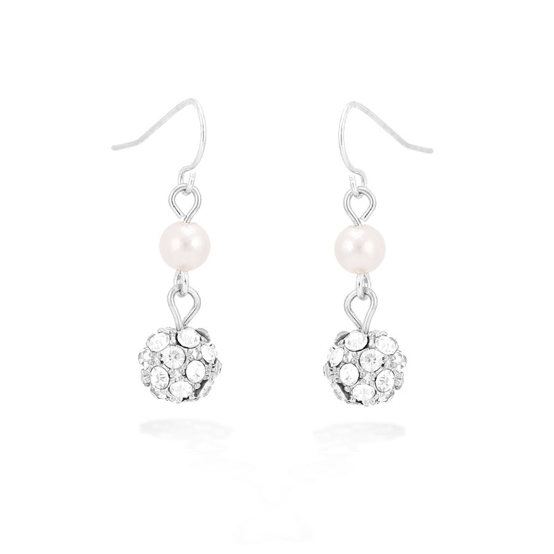 Silver-Tone  Crystal Pearl Earrings