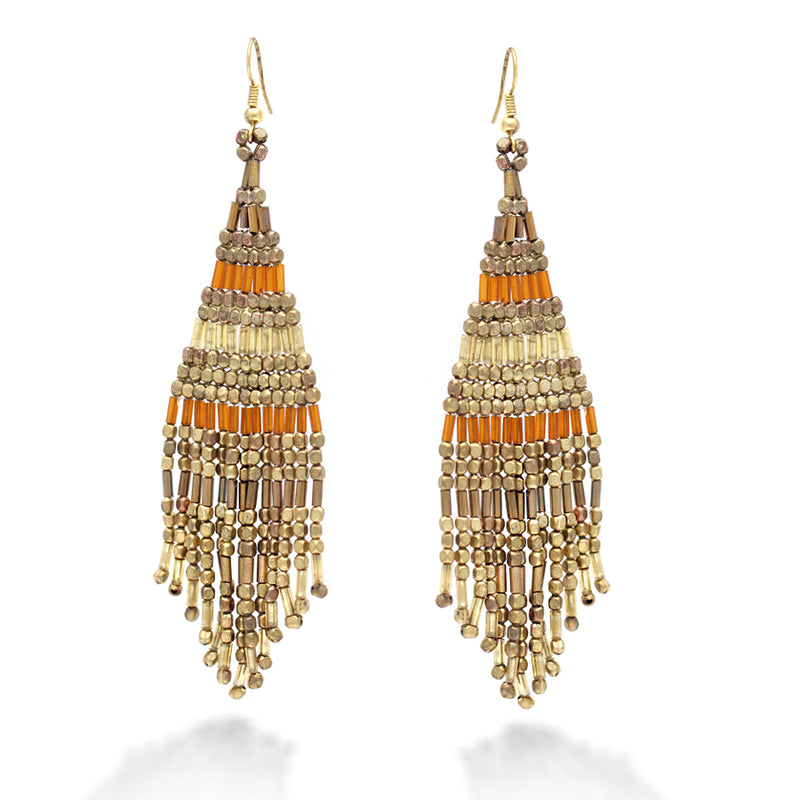 Gold-Tone Antique Brown Natural  Seed Bead Earrings 