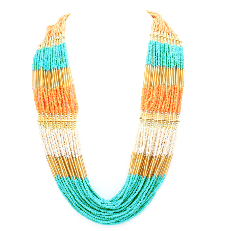 Multicolor Bead Gold Long Indian Necklace
