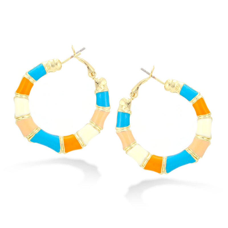 Gold-Tone Multi Color Bamboo Hoops Earrings
