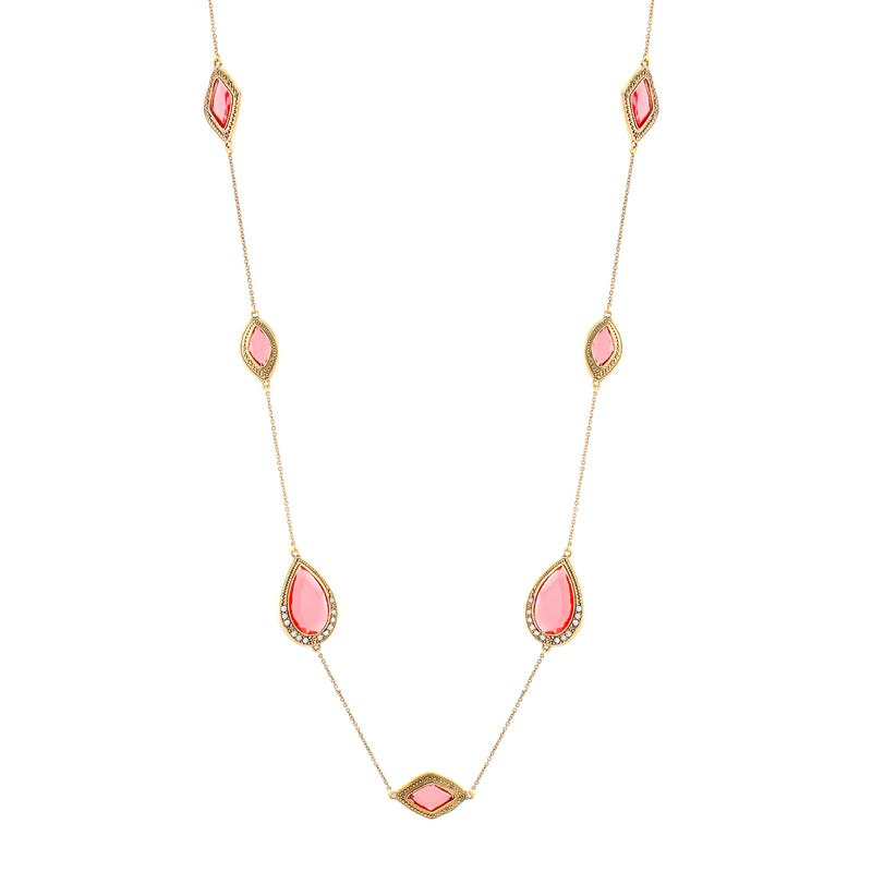 Gold-Tone White Crystal Red Necklace