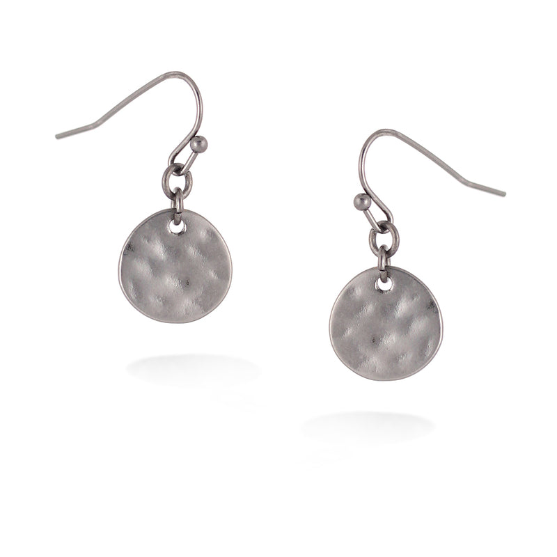 Hematite Hammered Round Earrings