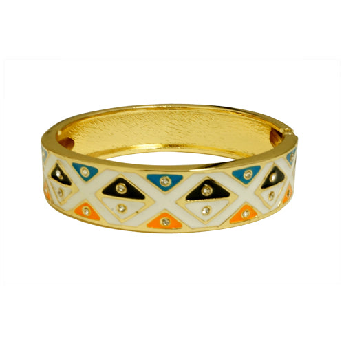 Egyptian pyramid style white detail hinged bracelet